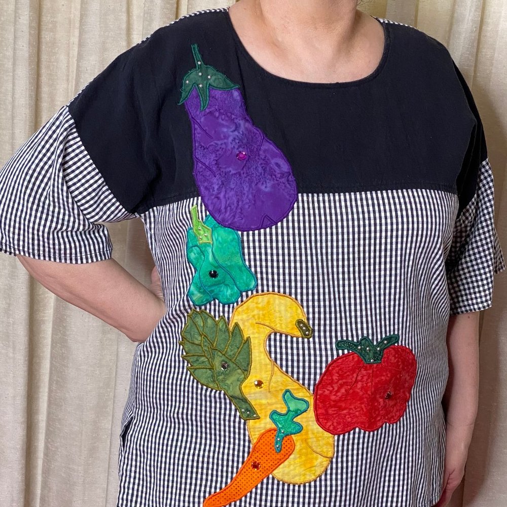 Black and White Shirt With Vegetables